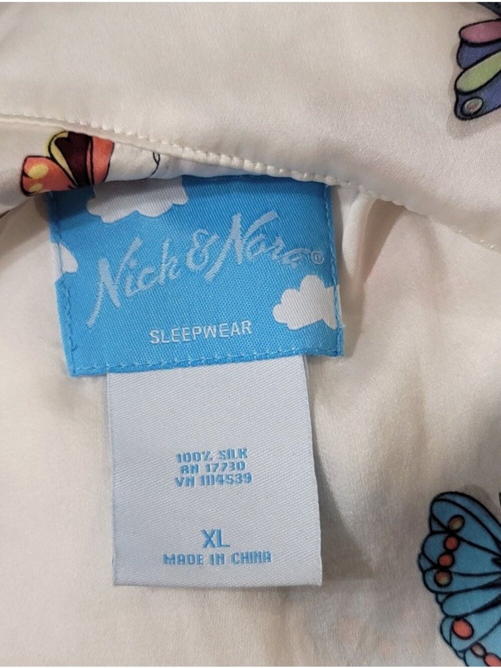 Vintage Nick & Nora 100% Silk Butterfly Print Pajama Set XL - Picture 12 of 12